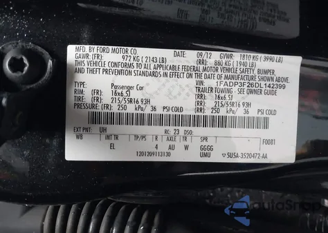 2013 Ford Focus Se из США, поврежденный, VIN 1FADP3F26DL142399